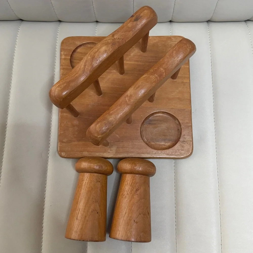 Vintage Teak Salt and Pepper Shaker Napkin Holder